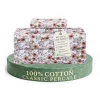 Feather & Stitch Softest 100% Cotton Sheets, King Size Sheet Sets, 4 PC Set, 300 Thread Count Percale Weave Bedding, 16" Deep Pocket, Cooling Sheets, Breathable Bed Set (Florence)