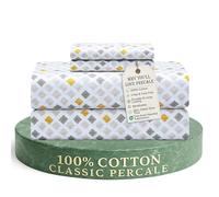 Feather & Stitch Softest 100% Cotton Sheets, Queen Size Sheet Sets, 4 PC Set, 300 Thread Count Percale Weave Bedding, 16" Deep Pocket, Cooling Sheets, Breathable Bed Set (Yellow Diamond)