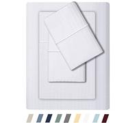 Feather & Stitch Striped Queen Size Bed Sheets 4 Piece 100% Cotton 500 Thread Count Soft Bedding Luxury Hotel Sheets with Deep Pocket 18 inches Snug Fit Smooth Sateen Weave (White)