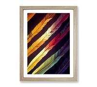 Feather Stripes Framed Print | A3 Oak Framed Wall Art | Ready to Hang | Modern Nature Picture | Living Room Bedroom Lounge Office