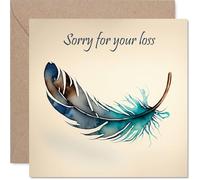 Feather Sympathy Card for Women Men - Watercolour Feather - Mourning Bereavement Cards for Adults, 145mm Condolences Thinking of You Greeting Cards