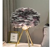 Feather Table Lamp, Crystal Heart Shape Modern Romantic Bedroom Bedside Lamp, for Living Room, Bedroom, Bar, Restaurant, Wedding, Home Decor,Gray