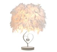 Feather Table Lamp Heart Shape Lampshade Bedside Light Desk Lamp with Feathers Crystal European Style Decoration for Living Room Bedroom Reading Room, L