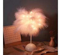 Feather Table Lamp, Pink or White Fluffy Ostrich Feather for Girls Room, Elegant LED Princess Bedside, Small Lampshade for Bedroom Wedding Décor, Battery/USB Powered(Pink)