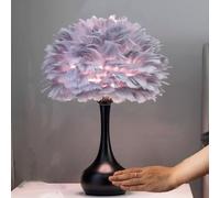 Feather Table Lamp with Touch Switch - Modern Luxury Bedside Lamp for Bedroom, Minimalist Decorative Living Room Lantern, Plug and Cable, Pink
