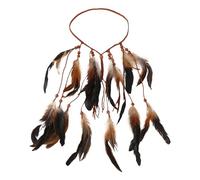 Feather Tassel Headband Boho Feather Hair Band Beads PeacockFeather Hippie Boho Headdress Indian Fascinator Indian Bohemian Feather Headpiece Hair Accessories for Women Girls Evening (Brown, One Size)