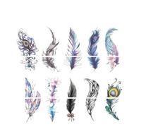 Feather Tattoo Stickers Red Rose Feathers Stickers Waterproof Simulation Female Tattoo Stickers(03)