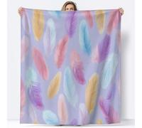 Feather Throw Blanket 70 x 100 cm Purple Flannel Fluffy Fleece Blanket Soft Lightweight Warm Blankets and Throws for Bed Sofa and Couch a-4043