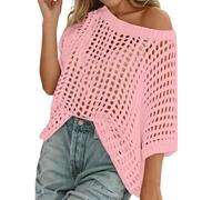 Feather Top Women's Summer Sleeveless Knitted T-Shirt Casual Beach Cover Top Comfortable Breathable Fashion T-Shirt White Blouse Women, pink, 3XL