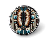 Feather Tribal Artistic Geometric Tribal Boho Round Aluminum Alloy Pin Badge, Decorative Brooch for Jackets, Backpacks, Hats, Shirts, Stylish Metal Lapel Pin Accessory for Men Women 1in