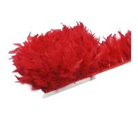 Feather Trim 10 Meters Fluffy Feathers Tassel Fringe Trim Ribbon Feather on Tape Sewing Trimmings Clothes Dress Decoration(4.Red)