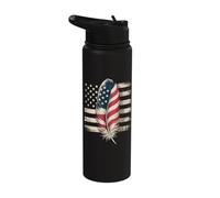Feather USA Flag Native American Tribal Tradition Stainless Steel Insulated Water Bottle