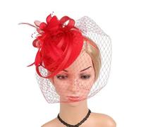 Feather Veils Fascinator Hats For Women Wedding And Church Mesh Party Hair Accessories Elegant Bride Mesh Headwear Flower Hat-Red