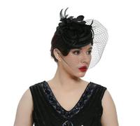 Feather Veils Fascinator Hats For Women Wedding And Church Mesh Party Hair Accessories Elegant Bride Mesh Headwear Flower Hat-Black