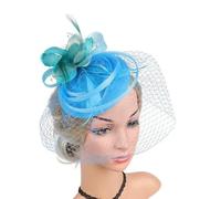 Feather Veils Fascinator Hats For Women Wedding And Church Mesh Party Hair Accessories Elegant Bride Mesh Headwear Flower Hat-Sky Blue