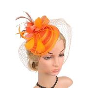 Feather Veils Fascinator Hats For Women Wedding And Church Mesh Party Hair Accessories Elegant Bride Mesh Headwear Flower Hat-Orange