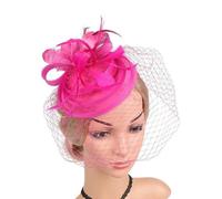 Feather Veils Fascinator Hats For Women Wedding And Church Mesh Party Hair Accessories Elegant Bride Mesh Headwear Flower Hat-Rose Red