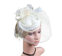 Feather Veils Fascinator Hats For Women Wedding And Church Mesh Party Hair Accessories Elegant Bride Mesh Headwear Flower Hat-Ivory