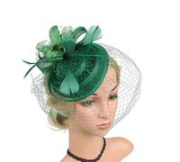 Feather Veils Fascinator Hats For Women Wedding And Church Mesh Party Hair Accessories Elegant Bride Mesh Headwear Flower Hat-Green