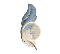 Feather Wall Clock Hanging Decor with LED Light, 47.2"X21.26" Large Feather Wall Art Sculptures, Chic Boho Plume 3D Resin Decorative Wall Art Sculpture for Living Room Hallway Bedroom(A)