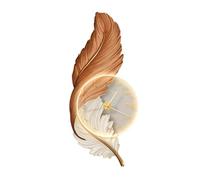 Feather Wall Clock Hanging Decor with LED Light, 47.2"X21.26" Large Feather Wall Art Sculptures, Chic Boho Plume 3D Resin Decorative Wall Art Sculpture for Living Room Hallway Bedroom(C)
