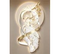 Feather Wall Decor Clock, Large 3D Wall Art Decor with LED Light and Clock, Modern Home Decorative Walls Clocks for Living Room, Bedroom, Entrance, Office (Gold 23.6x43.3in)