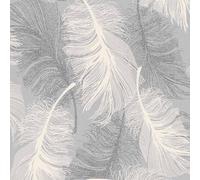 Feather Wallpaper Glitter Effect Textured Dappled Grey White Silver Luxury