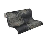 Feather Wallpaper MATA Hari Non-Woven Wallpaper 10.05 m x 0.53 m Black Gold Grey Made in Germany A.S. Création 380094 38009-4