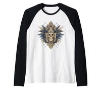 Feathered Aztec Skull Maya Mexican Mayan Indigenous Azteca Raglan Baseball Tee