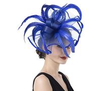 Feathered Bridal Headband with Comfort Hairpin, Royal Blue | Elegant Adjustable Feathered Hairpiece for Bridal Weddings Races Formal Photo Props with Comfort Hairpin