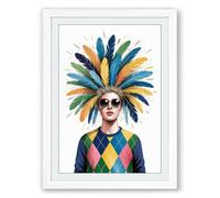 Feathered Crown Eclectic Framed Wall Art Print A1 (84.1×59.4cm) White, Wall Decor for Living Room, Bedroom, Office & Home, Ready to Hang, Art Gift