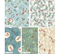 Feathered Foliage by Susan Wheeler Co. 100% Cotton 45x55cm Wide 5Pcs Christmas Fat Quarter Bundle for Sewing, Quilting, Dressmaking, Patchwork