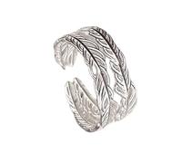 Feathered Symbol Adjustable Rings Silver Plated Modern Jewelry for Casual or Formal Occasions Unisex Gifts Retro Unisex Adjustable Open Rings Silver Tone Feathered Designs Jewelry Accessory for Wear