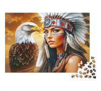 Feathered Tribal Chief 1000 Piece Jigsaw Puzzle Paper for Adults Eagle Spirit Native Art Relaxation Focus Home Decoration Gift 52x38cm/1000pcs