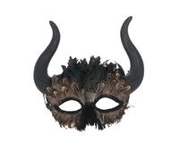 Feathered Venetian Horned Mask Halloween Fancy Dress Masquerade Mask
