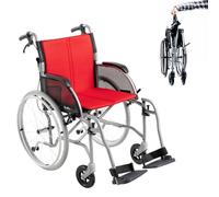 FeatherMobility Feather Mobility Lightweight Folding Wheelchair with Silver Frame and 13.5 Lb Red Cushion, with Flip-up Legrests, Anti-Roll and Quick-Release Wheels Red Cushion