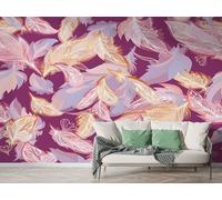 Feathers Abstract Wall Mural, Self-Adhesive Peel & Stick Wallpaper, Hippie Style Colorful Design Photo Wallpaper for Living Room & Bedroom (300x210 cm), M-964