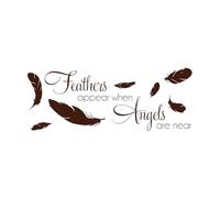 Feathers Appear When Angels are Near Wall Stickers Quotes Feather Pattern Vinyl Art Wall Decal for Bedroom Decoration Mural-L-46x114cm