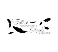 Feathers Appear When Angels are Near Wall Stickers Quotes Feather Pattern Vinyl Art Wall Decal for Bedroom Decoration Mural Large - 46x114cm