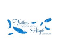 Feathers Appear When Angels are Near Wall Stickers Quotes Feather Pattern Vinyl Art Wall Decal for Bedroom Decoration Mural Small - 23x57cm