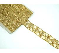 Feathers Creation 1/M Chiffon Metallic Golden Colour Sequence,Beads,Studs with Zari Lace Trim Edging Border for Sewing,Craft Lace Trim Sewon Headband,Hand Bags,Saree,Dupatta Edging(3 cm/Design 3)