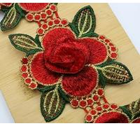 Feathers Creation 1 Yard 3D Daisy Colours Vintage Flower Lace Trim for Embellishment and Decore (Red)