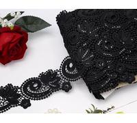 Feathers Creation 2 Yard Black Guipure Lace Trim Sequence Daisy Edging Assorted Style Sewon Double Side Embellishment for altration,Bridal Gown, Veil, Bouquet and Other Decorations. (Floral Black)