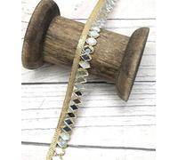 Feathers Creation 2 Yards Fine Metallic Gold Indian Zari Mirror Edging Trim | Embroidered Gota Patti Lace Ribbon for Wedding Dress, Saree Border, Lehenga, Crafts & Sew-On Garment Embellishments