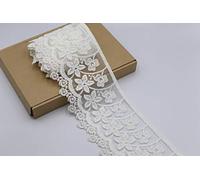 Feathers Creation 3 D 1 Yard Off White Two Layers Chiffon and Cotton Lace Trim for Wedding and Embellishment (offf-White)