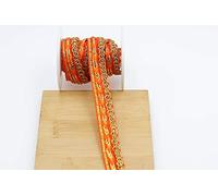 Feathers Creation 3 Meters 1.5 cm Colour with Gota Lace Craft Trim Single line Edge Embellishment sewon (Orange)