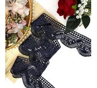 Feathers Creation Ltd 2 Meters Assorted Colour Sequence Polyester Embroidery Lace Trim Guipure Edging Sewon Scalloped Embellishment for altration,Decoration 6 Cm Wide (Navy Blue)