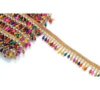 Feathers Creation Ltd Beaded Fringe 2 Yard 2.5 Cm Wide Drop Shape Plastic Sequence and Pearl Combination Vintage Style Trim Ribbon Sewing on Edging Crafts Wedding Decor Bridal Dress (Prime Multi)