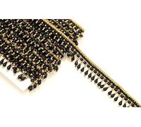 Feathers Creation Ltd Beaded Fringe 2 Yard 2.5 Cm Wide Drop Shape Plastic Sequence and Pearl Combination Vintage Style Trim Ribbon Sewing on Edging Crafts Wedding Decor Bridal Dress (Black)