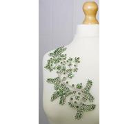 Feathers Creation Ltd Sparkling Rhinestone Applique Heavy Beads Motif Diamante Crystal Lace Patch Craft Sewing on Bridal Wedding Ball Dress Gown Iron On oe sewon (Pistachio)